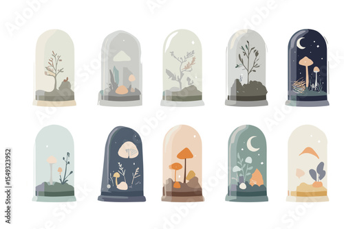 Terrarium Forest Icon Set – Seasonal Miniature Landscapes