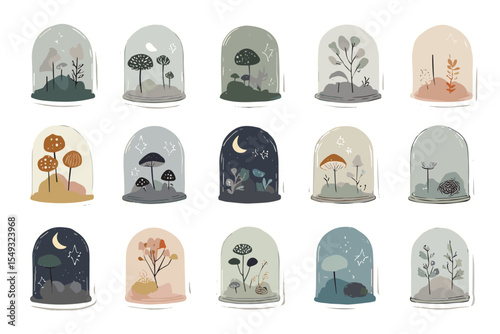 Terrarium Forest Icon Set – Seasonal Miniature Landscapes