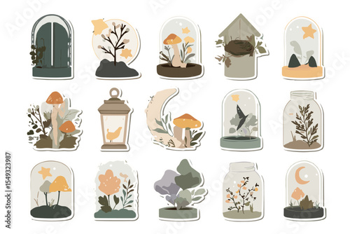 Terrarium Forest Icon Set – Seasonal Miniature Landscapes