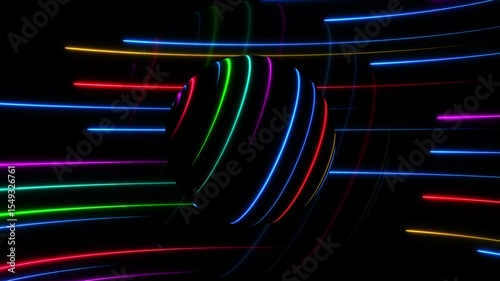 abstract background with glowing lines, Abstract Neon Light Trails with Circular Void on Dark Background.