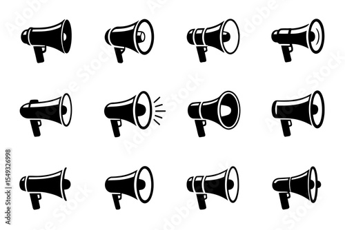 Megaphone Icon Set. Black and White Vector Speaker Symbols