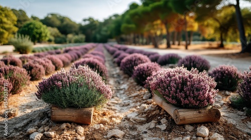 The vivid lavender fields in this image stretch towards the horizon, creating a picturesque scene filled with rich purple hues that invoke feelings of calm and serenity.