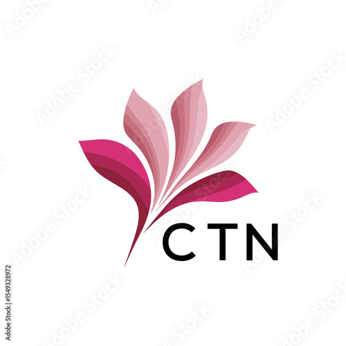 CTN Abstract Pink Flower Petals Logo with Typography , CTN Later Logo, Elegant Gradient Botanical Emblem with Text CTN , Creative Nature-Inspired Logo Concept Isolated on White.
