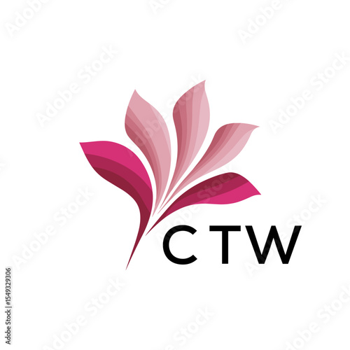 CTW Abstract Pink Flower Petals Logo with Typography , CTW Later Logo, Elegant Gradient Botanical Emblem with Text CTW , Creative Nature-Inspired Logo Concept Isolated on White.
