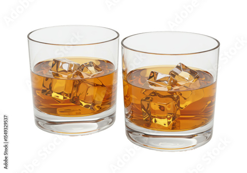 Isolated Two Glasses of Whiskey on the Rocks