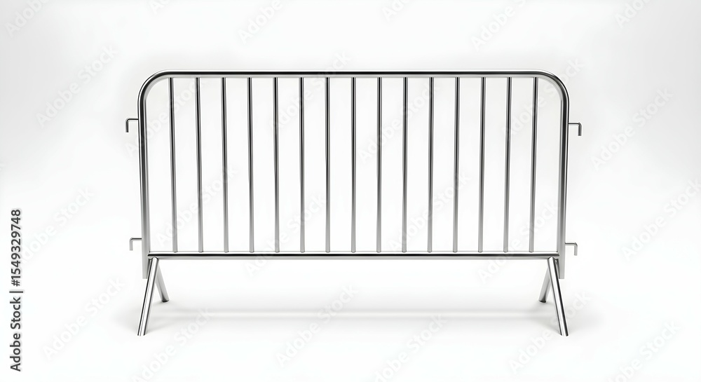 Metal crowd control barrier isolated on a white background. Safety fence for events and public spaces. Temporary security concept. Metal crowd control barrier isolated on a white background. Safety fence for events and public spaces. Temporary security concept.