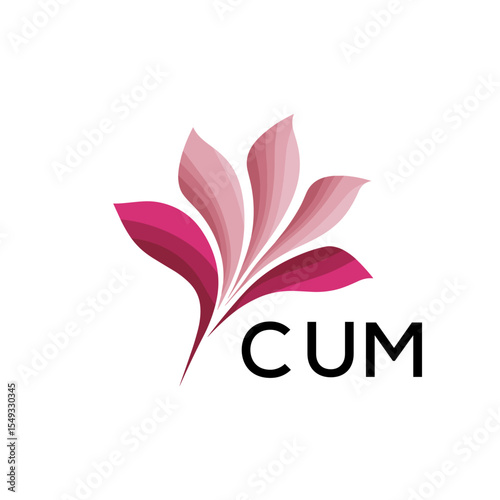 Cuadro en lienzo CUM Abstract Pink Flower Petals Logo with Typography , CUM Later Logo, Elegant Gradient Botanical Emblem with Text CUM , Creative Nature-Inspired Logo Concept Isolated on White