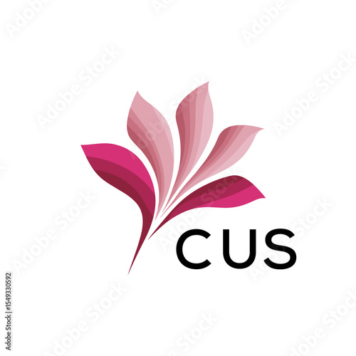 CUS Abstract Pink Flower Petals Logo with Typography , CUS Later Logo, Elegant Gradient Botanical Emblem with Text CUS , Creative Nature-Inspired Logo Concept Isolated on White.
