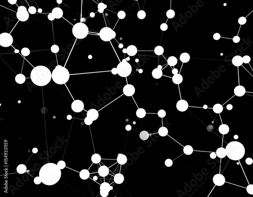 Abstract Network Design With White Dots And Lines On Black Background