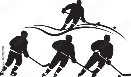 Dynamic Silhouettes of Ice Hockey Players in Action A Powerful Vector Graphic