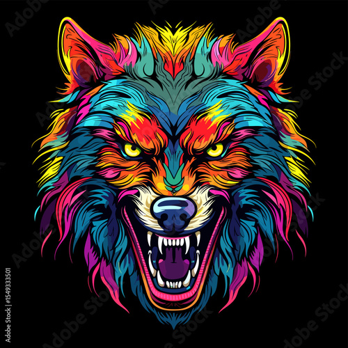 Isolated closeup portrait of evil wolf with open jaws