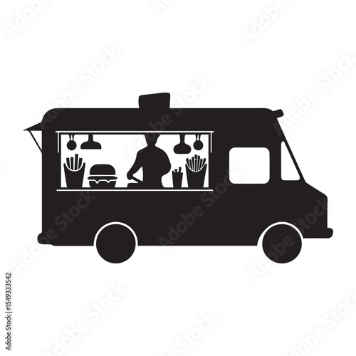 Food truck silhouette on white background silhouette white background. 