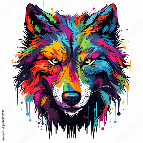Portrait of a wolf in vector pop art style.