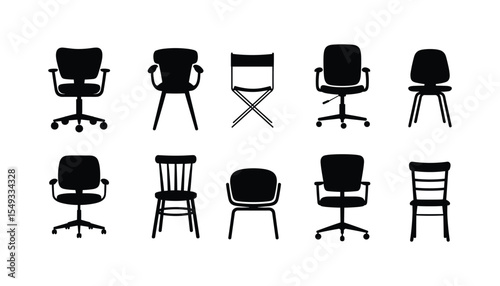 Set of Chair Silhouettes in Various Styles Vector Furniture Icons.