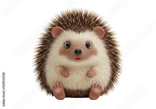 Isolated Adorable Baby Hedgehog Sitting and Staring Forward