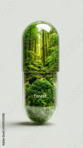 medical capsule with forest inside and the inscription 