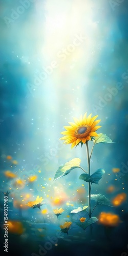 Bright Sunflower Blooms in Soft Blue Light with Gentle Glows