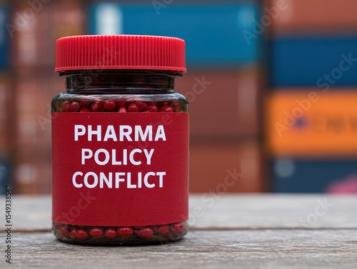 A jar filled with red pills labeled 