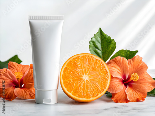 Natural Beauty Essentials. Fresh Citrus and Hibiscus with Skincare Tube