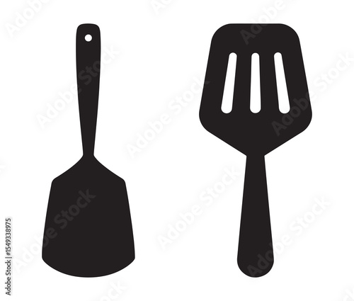Minimalist spatula illustration kitchen utensil clipart. Silhouette cooking spatula icons.