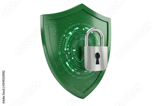 Isolated Security Shield with Padlock Data Protection Concept