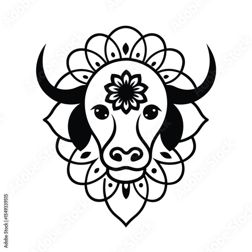 Decorative Mandala American Bison head vector line art illustration