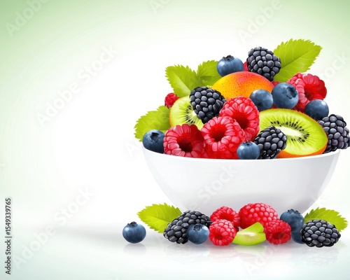 Fresh Mixed Fruit Bowl with Raspberries, Blueberries, and Kiwi