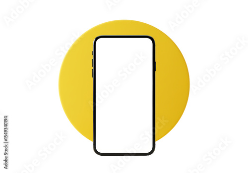 Isolated Smartphone with Blank Screen on Yellow Background