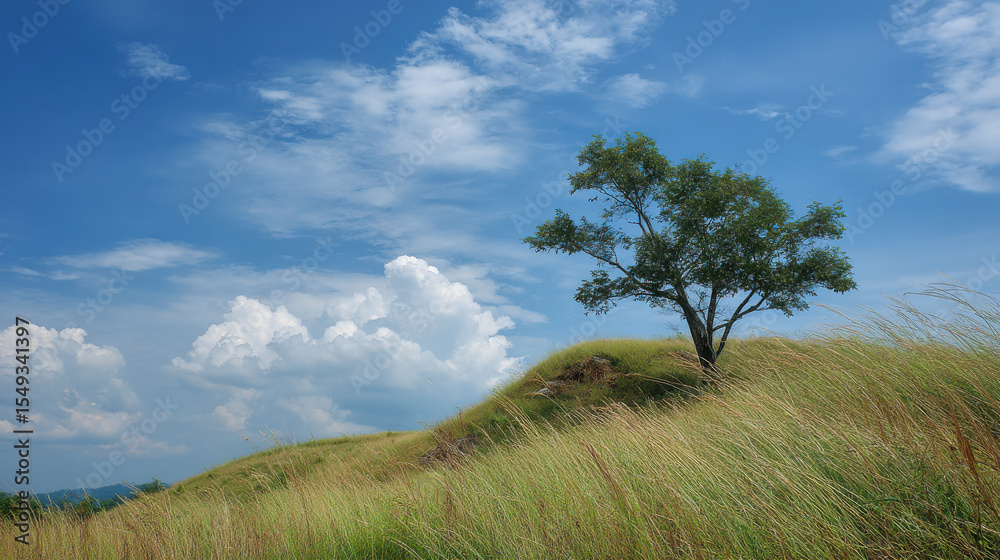 Obraz premium serene summer landscape featuring solitary tree on hill in tennessee