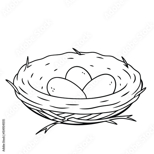 Black Outline illustration bird nest for coloring page
