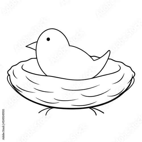 Black Outline illustration bird nest for coloring page