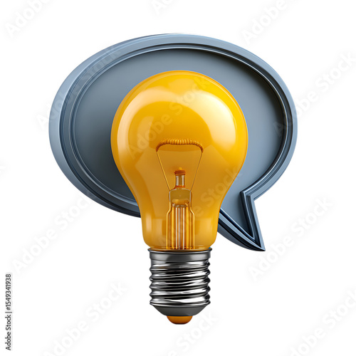 Bright idea light bulb with speech bubble isolated on transparent background