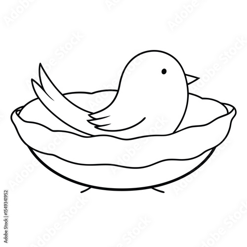 Black Outline illustration bird nest for coloring page