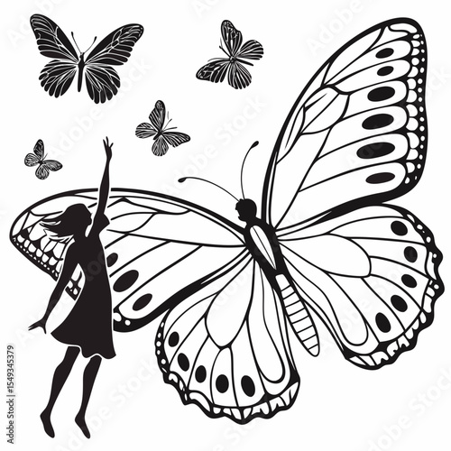 butterfly and girl vector illustration