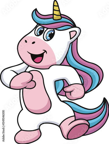 Cartoon unicorn walking isolated on transparent background