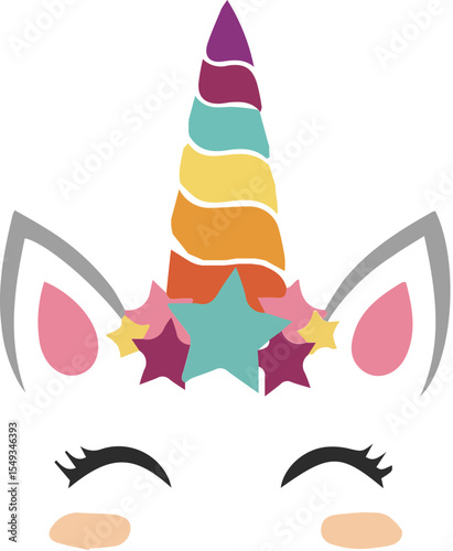 Unicorn face with star crown isolated on transparent background