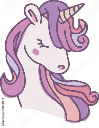 Cute unicorn with closed eyes isolated on transparent background