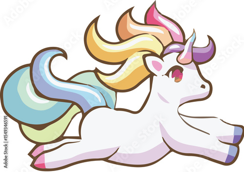 Cartoon unicorn lying down isolated on transparent background