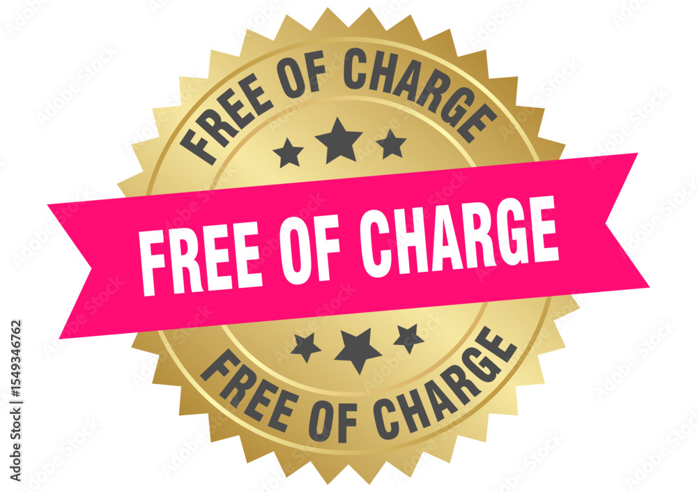 Obraz premium free of charge. free of charge round pink and gold label isolated on transparent background
