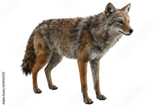 Isolated Full-Bodied Coyote Standing Alert in Natural Pose