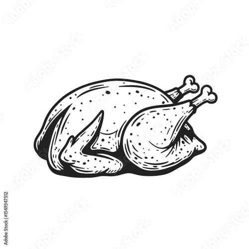 Illustration of a roasted turkey with bone details silhouette
