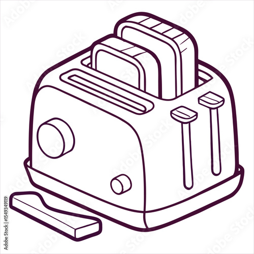 Simple line drawing of a two-slice toaster. Kitchen utensils are perfect for use in culinary branding, cooking blogs, recipe books, restaurant menus, food packaging, kitchenware labels, home decor.