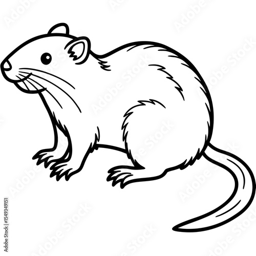 Water Vole Silhouette Vector in Fine Line Style