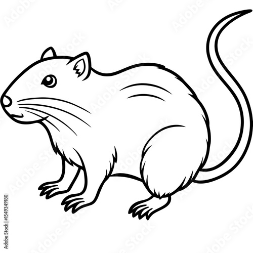 Water Vole Silhouette Vector in Fine Line Style