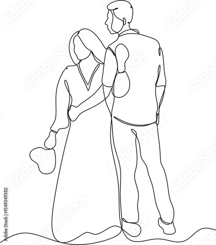 Lineart of a man and woman walking together