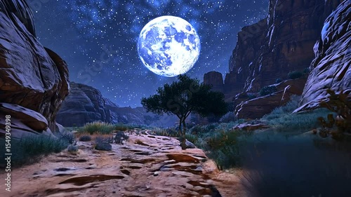 Wallpaper Mural Desert canyon at night with full moon Torontodigital.ca