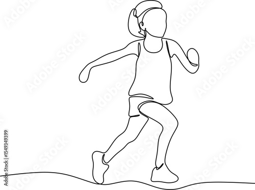 Linear continuous drawing of running girl