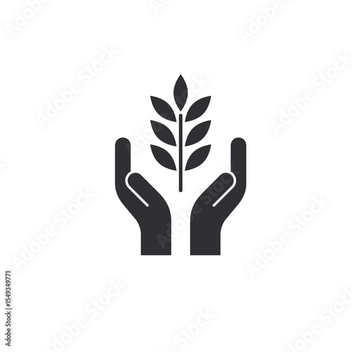 Nature. Open palms. Logo template. Environment. Harmony of man. Plant icon. Save nature. Attitude to nature. Leaf icon. Recycling power. Transportation of plants. Valuable cargo. Care nature. Tree