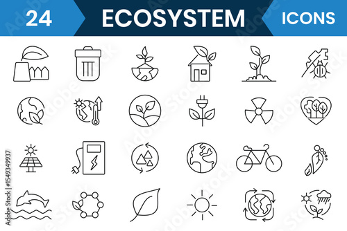 Ecosystem icon vector design. Ecology editable icons set.  Linear icon collection of Ecosystem and Ecology. Vector illustration.