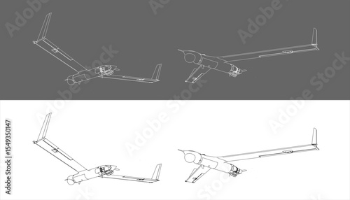 Military combat drone UAV technical line drawing blueprint